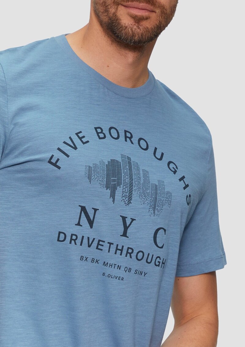 Printshirt aus Baumwolle mit Flammgarnstruktur