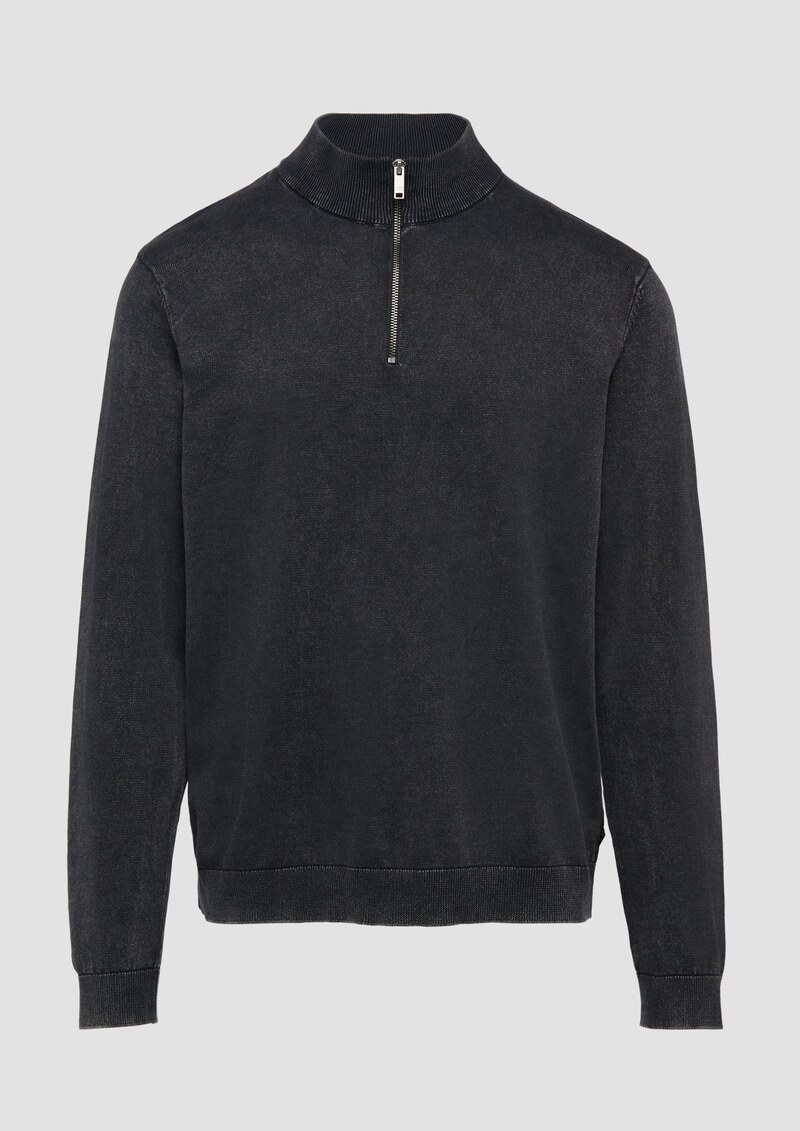 Gewaschener Baumwollpullover mit Reißverschlusskragen