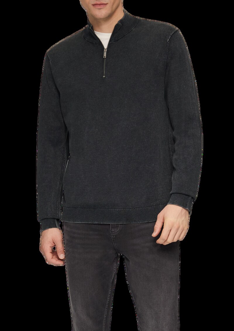 Gewaschener Baumwollpullover mit Reißverschlusskragen