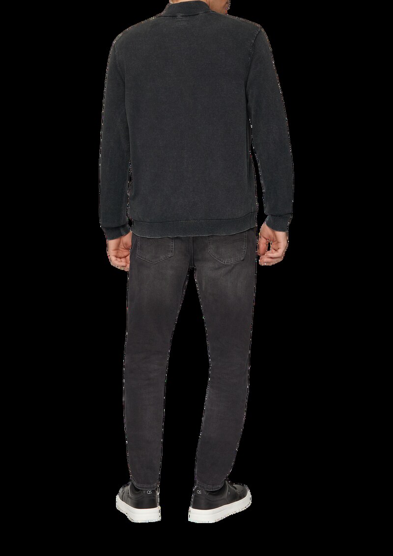 Gewaschener Baumwollpullover mit Reißverschlusskragen