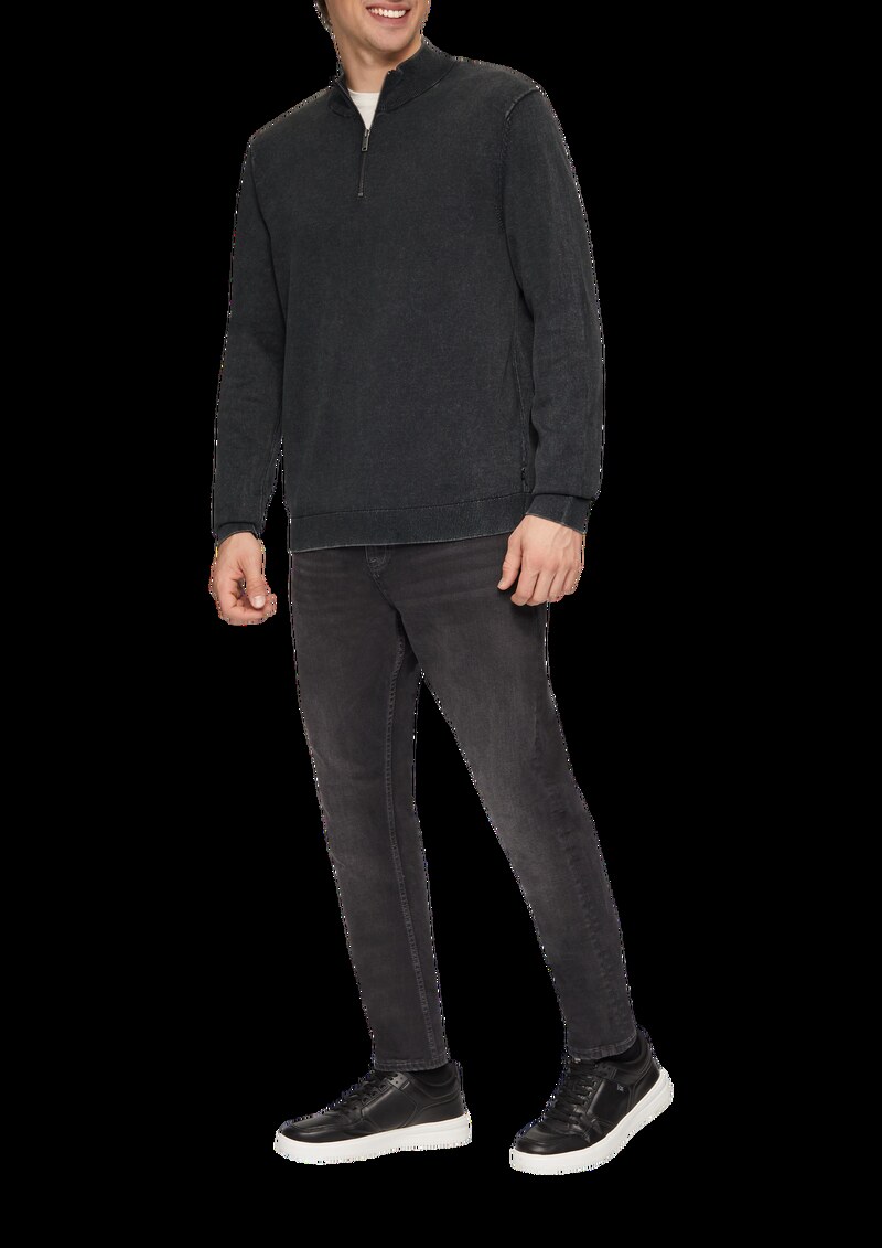 Gewaschener Baumwollpullover mit Reißverschlusskragen