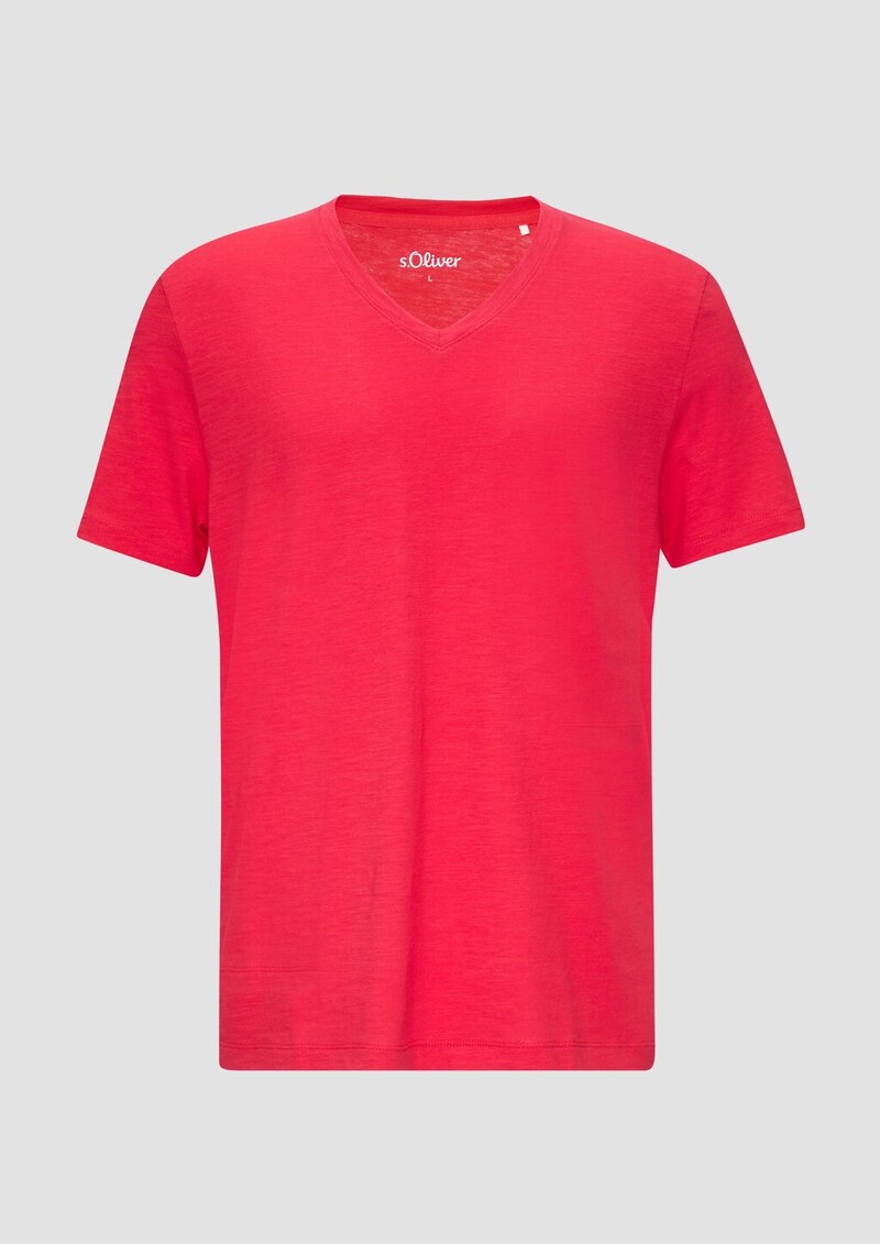 Baumwollshirt mit V-Ausschnitt und Flammgarnstruktur