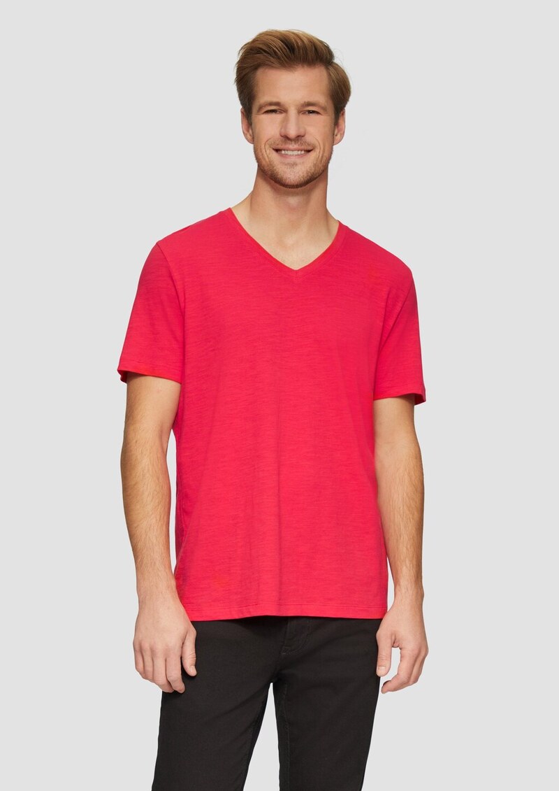 Baumwollshirt mit V-Ausschnitt und Flammgarnstruktur