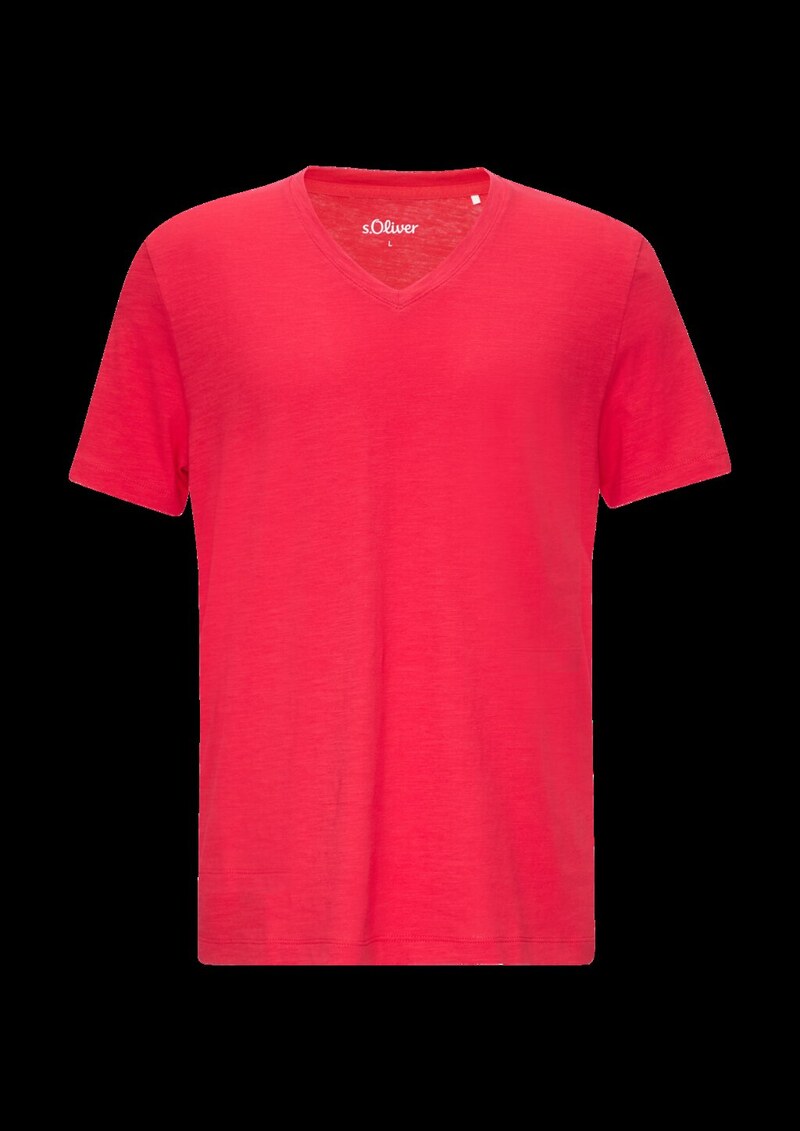 Baumwollshirt mit V-Ausschnitt und Flammgarnstruktur