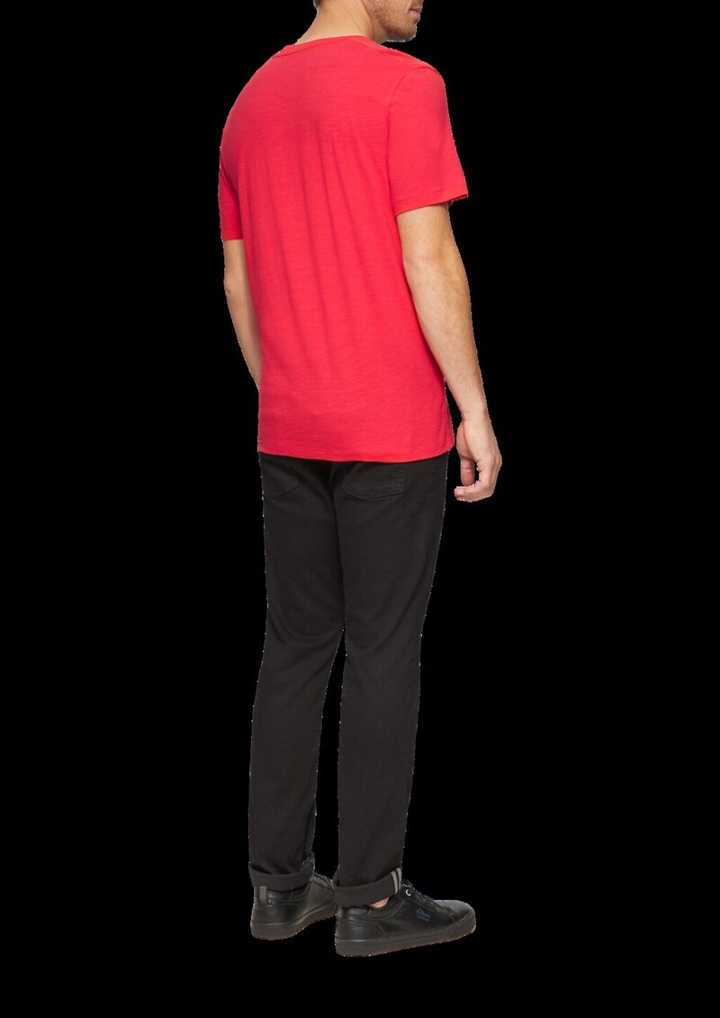 Baumwollshirt mit V-Ausschnitt und Flammgarnstruktur