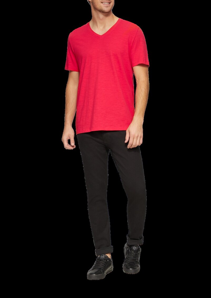 Baumwollshirt mit V-Ausschnitt und Flammgarnstruktur