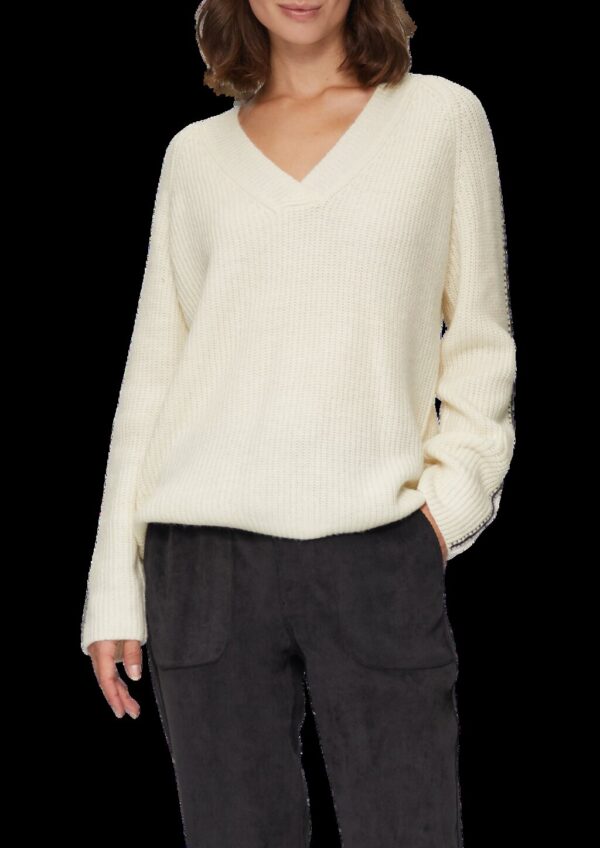Strickpullover mit V-Ausschnitt und Kontrast-Details