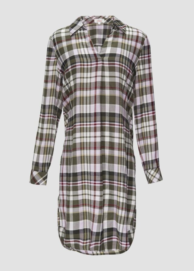 Kariertes Kleid aus Viskosemix mit Krempel-Detail