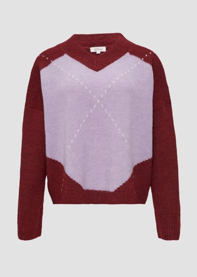 Oversized Wollmix-Strickpullover mit Argyle-Muster