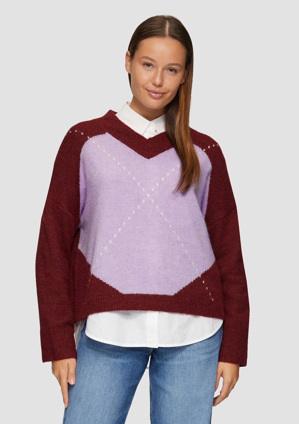 Oversized Wollmix-Strickpullover mit Argyle-Muster