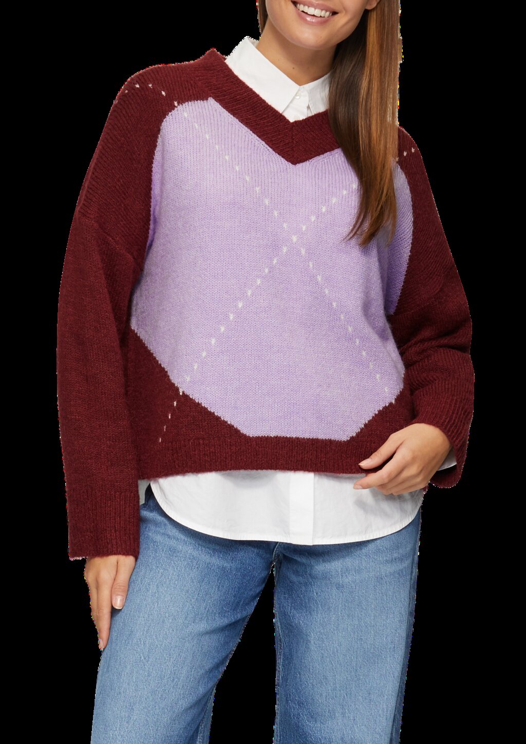 Oversized Wollmix-Strickpullover mit Argyle-Muster