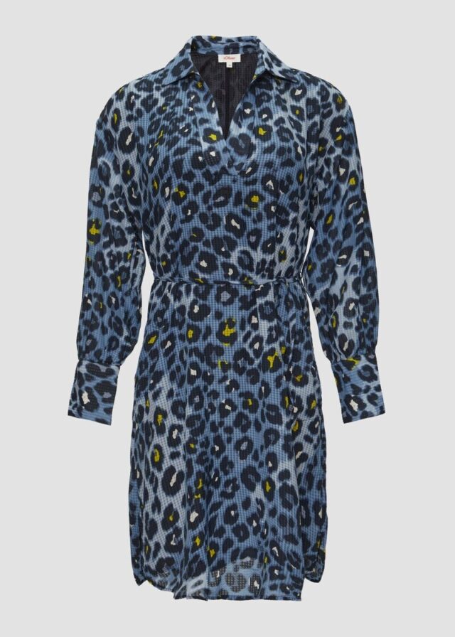 Hemdblusenkleid aus Viskosemix mit Strukturmuster