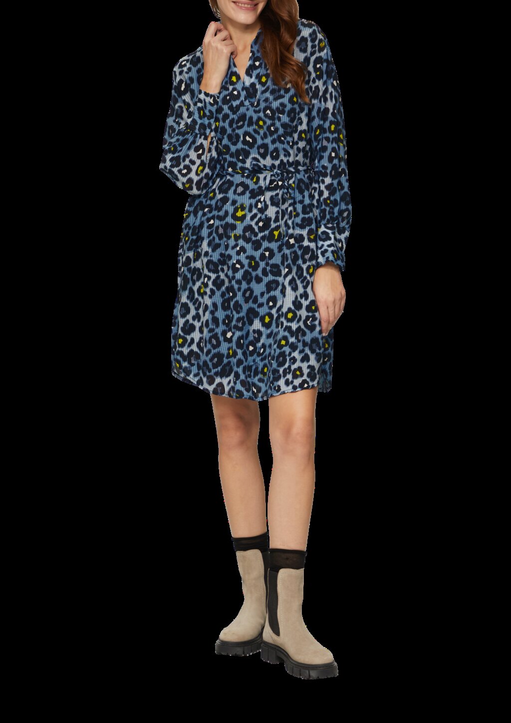 Hemdblusenkleid aus Viskosemix mit Strukturmuster