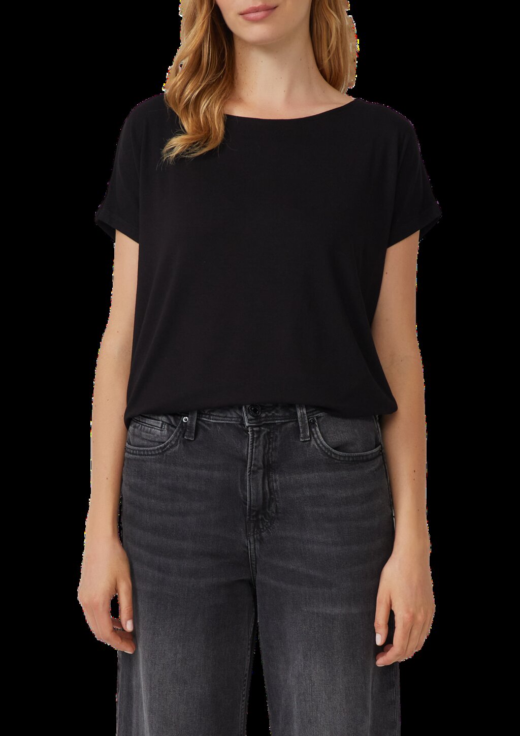 Fließendes Jersey-Shirt mit überschnittenen Schultern