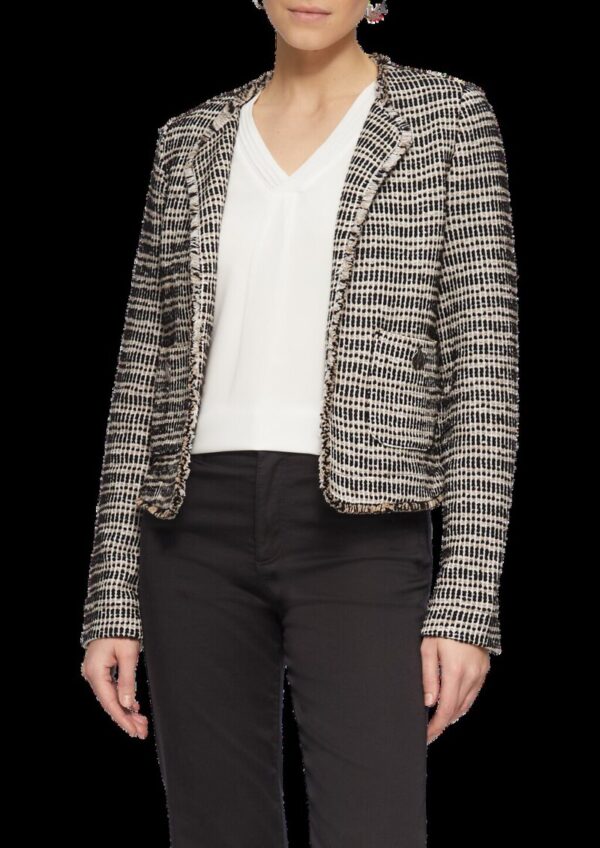 Kurze Jacke in Bouclé-Optik mit Fransenkante