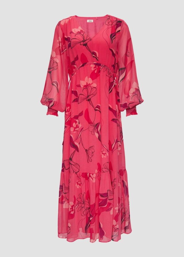 Langes Chiffonkleid mit Smok-Details