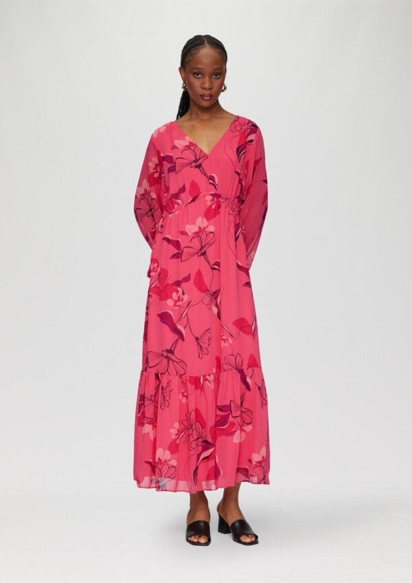 Langes Chiffonkleid mit Smok-Details