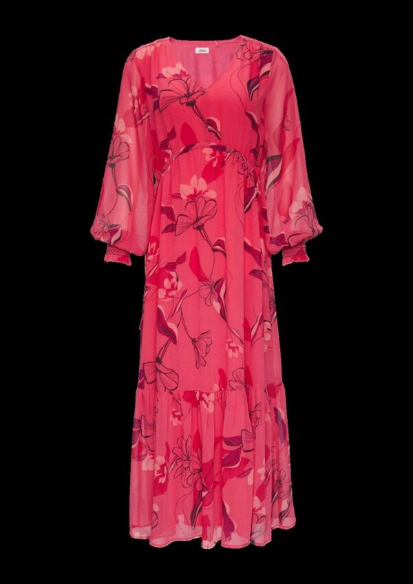 Langes Chiffonkleid mit Smok-Details