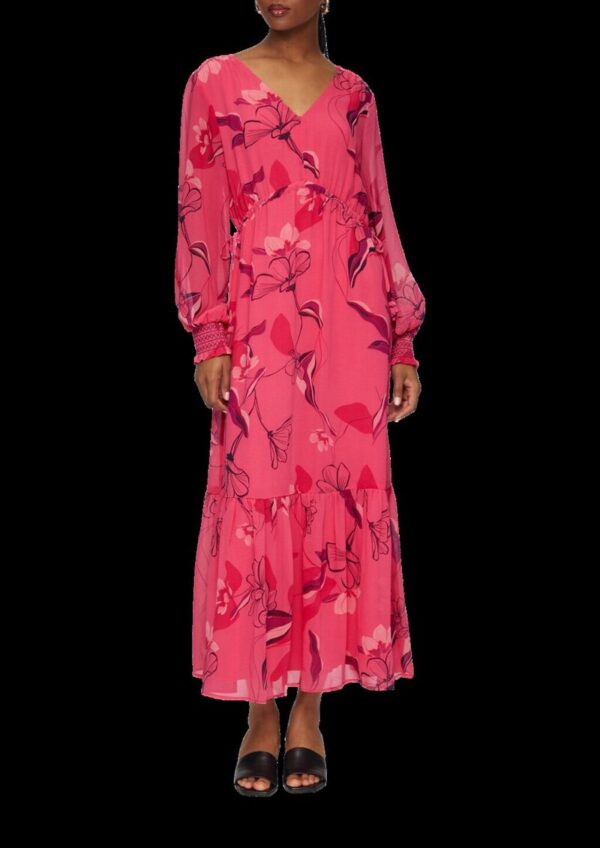 Langes Chiffonkleid mit Smok-Details