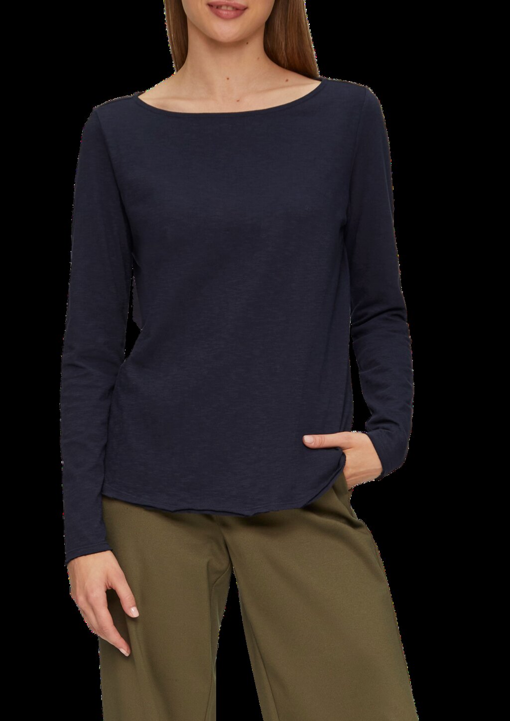 T-Shirt mit U-Boot-Ausschnitt und offenen Kanten