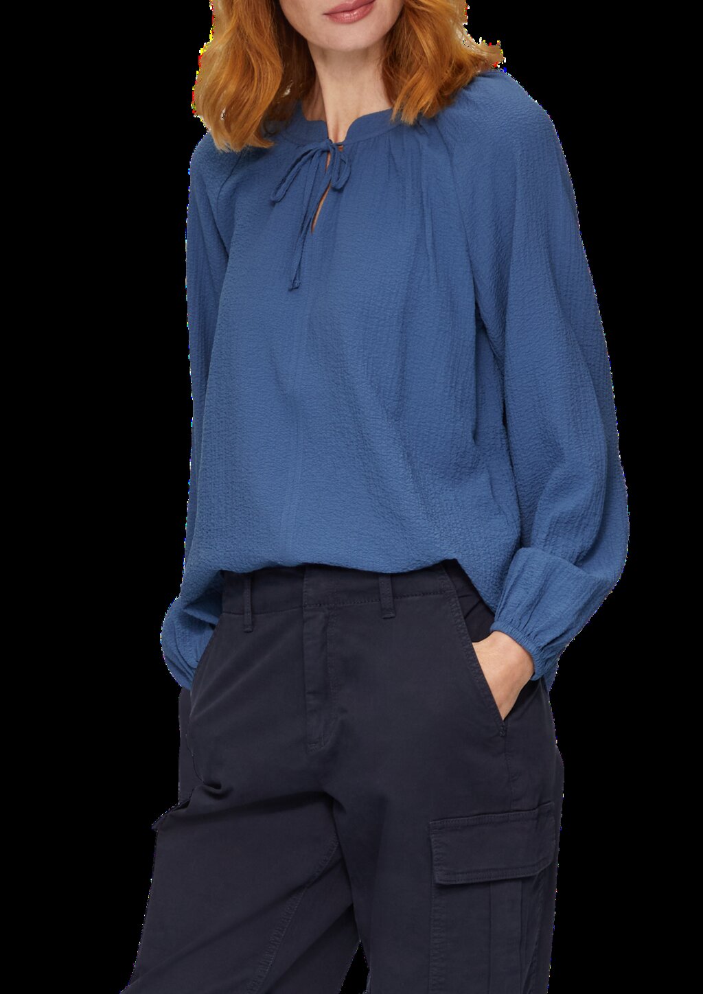 Strukturierte Bluse mit Raffdetails