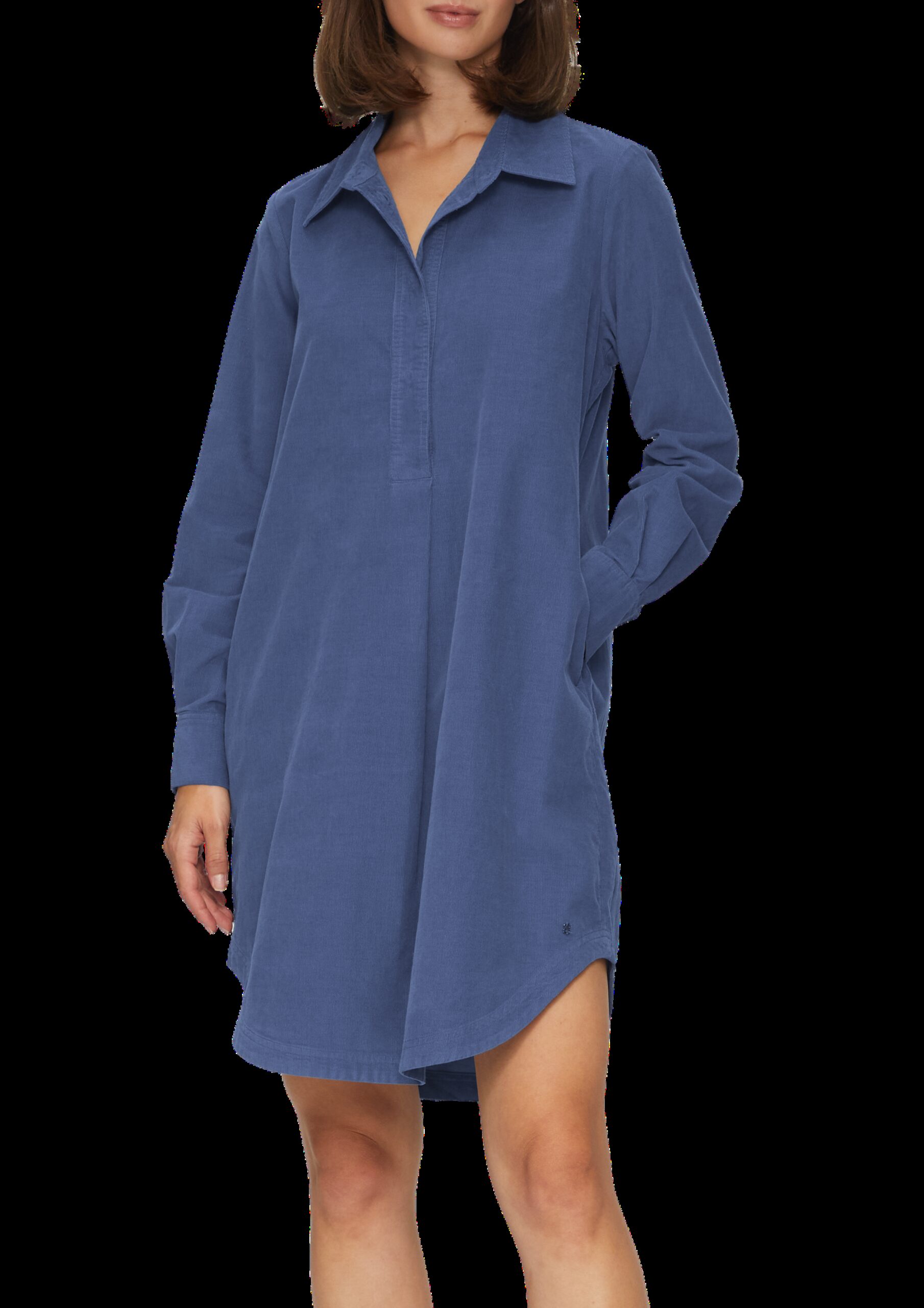 Hemdblusenkleid aus Feincord mit seitlichen Eingrifftaschen