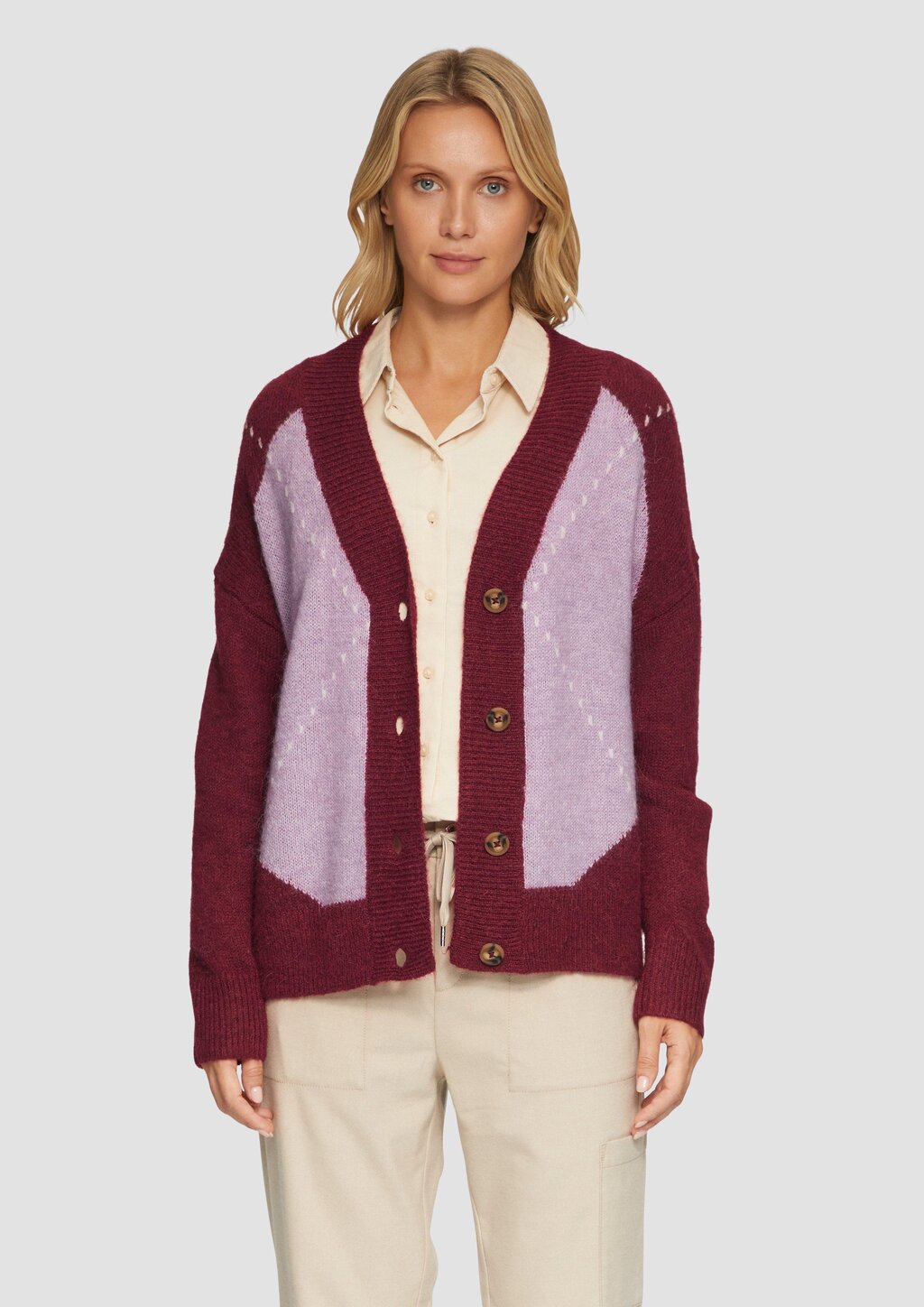 Oversized Wollmix-Strickjacke mit Argyle-Muster