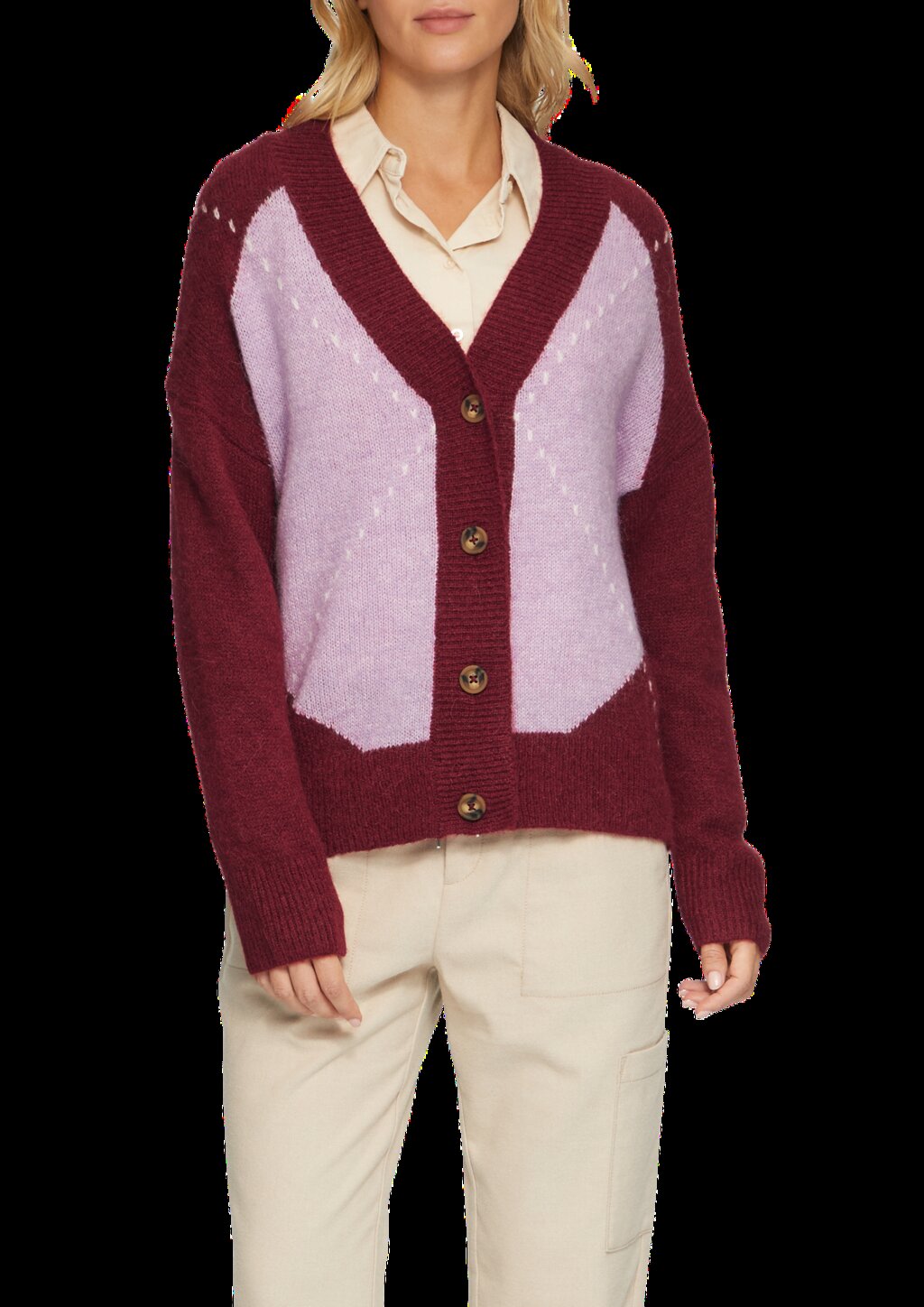 Oversized Wollmix-Strickjacke mit Argyle-Muster