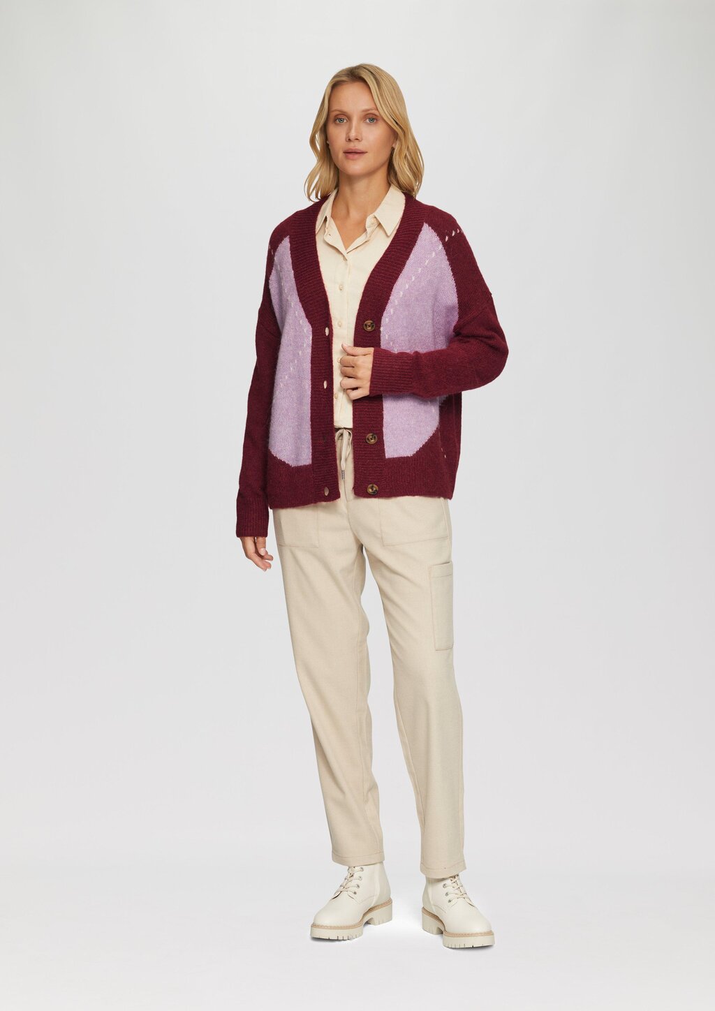 Oversized Wollmix-Strickjacke mit Argyle-Muster