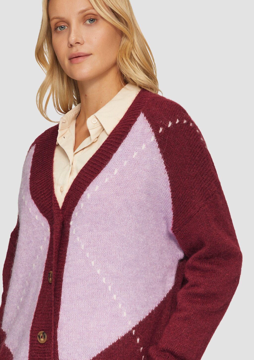 Oversized Wollmix-Strickjacke mit Argyle-Muster