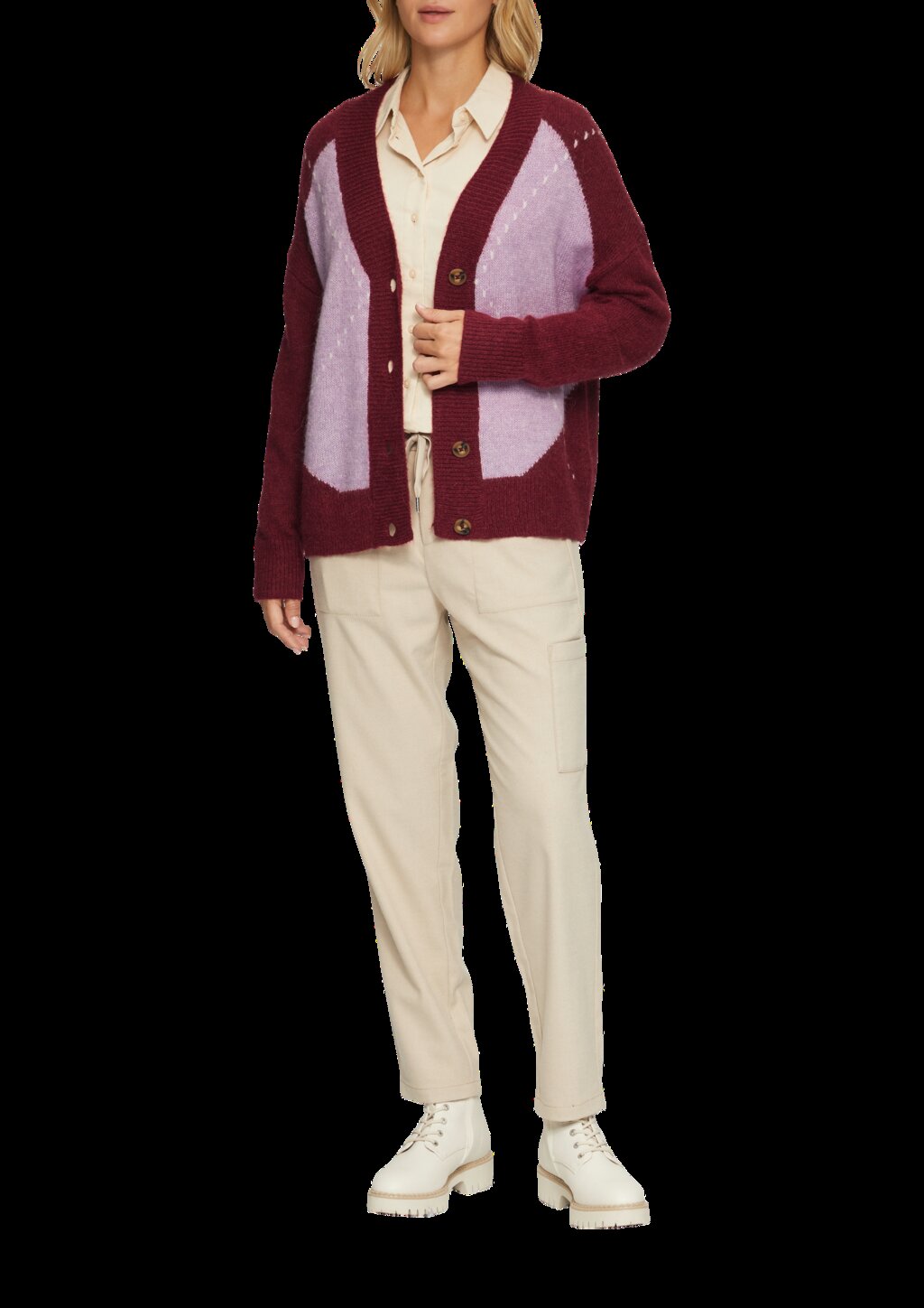 Oversized Wollmix-Strickjacke mit Argyle-Muster