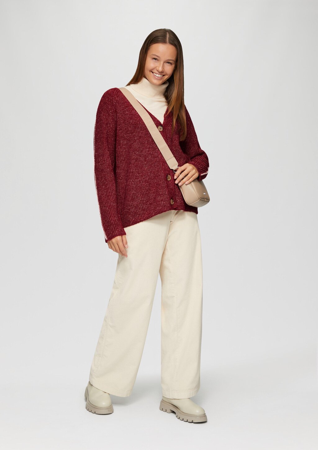 Strickjacke aus Wollmix mit Kontrast-Details