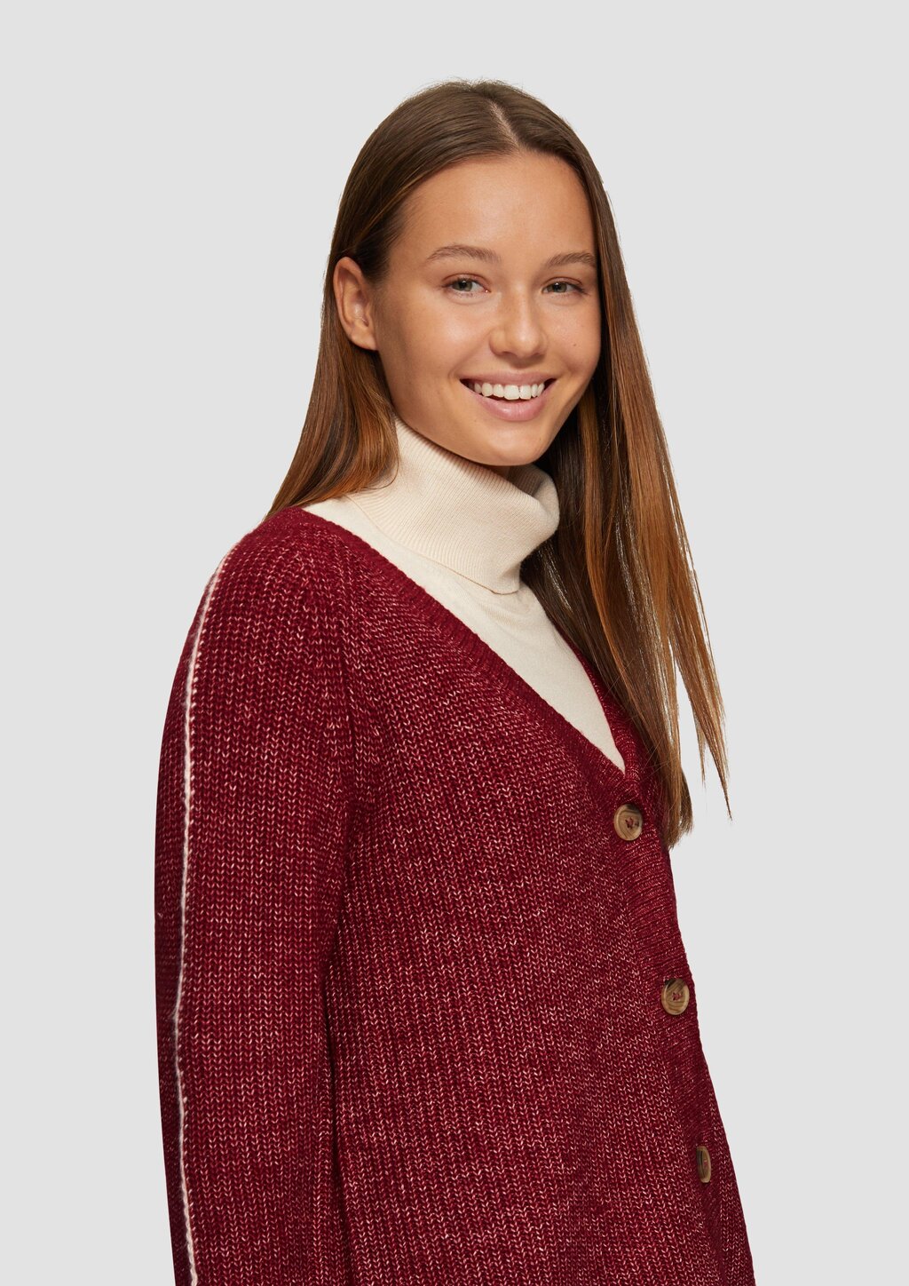 Strickjacke aus Wollmix mit Kontrast-Details