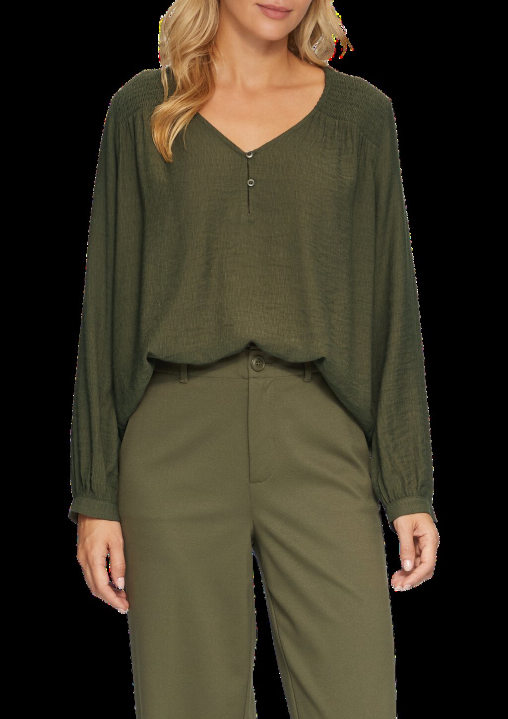 Strukturierte Bluse aus Viskosemix mit Smok Details