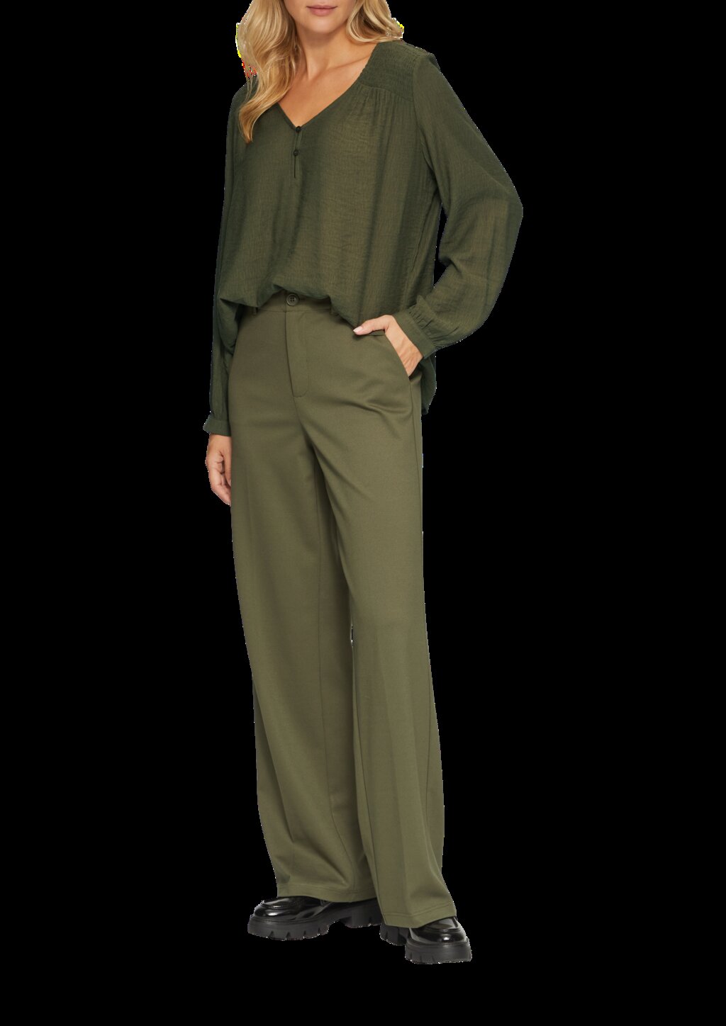 Strukturierte Bluse aus Viskosemix mit Smok Details