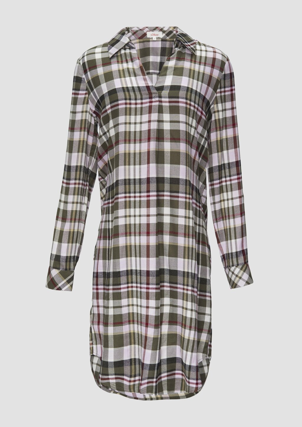 Kariertes Kleid aus Viskosemix mit Krempel-Detail