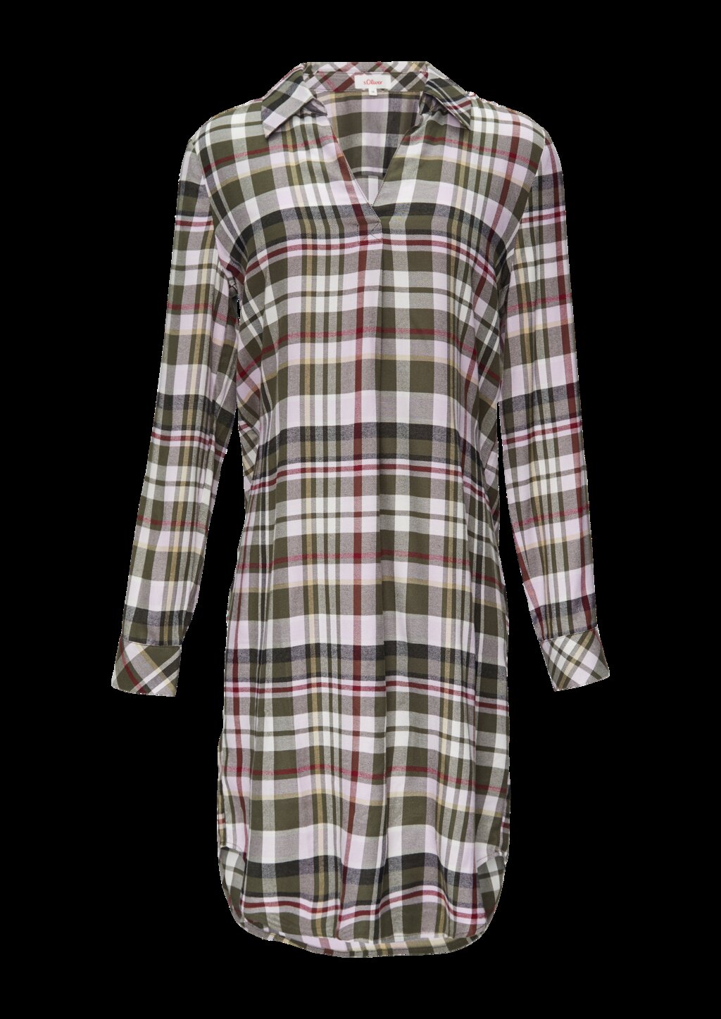 Kariertes Kleid aus Viskosemix mit Krempel-Detail