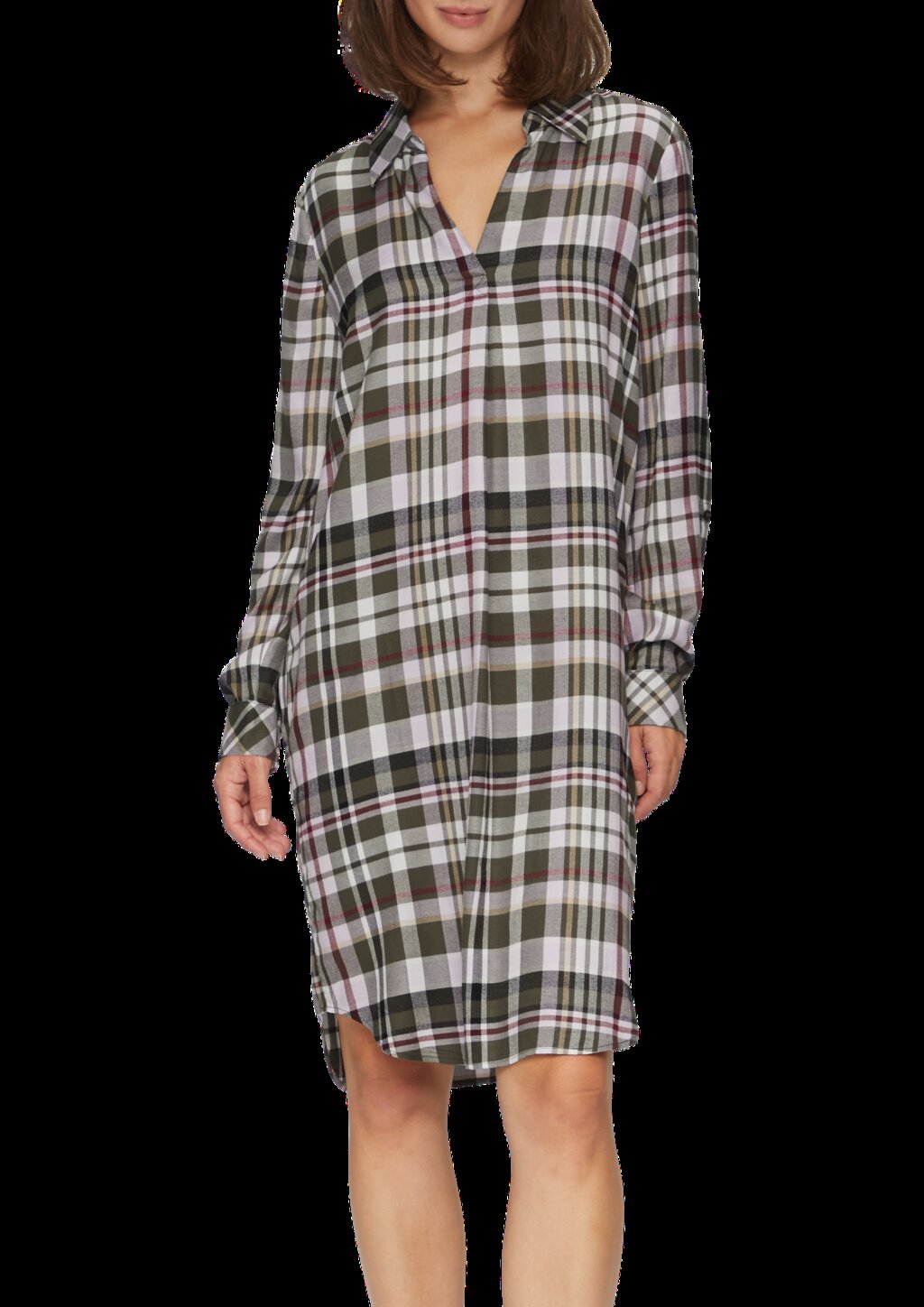 Kariertes Kleid aus Viskosemix mit Krempel-Detail