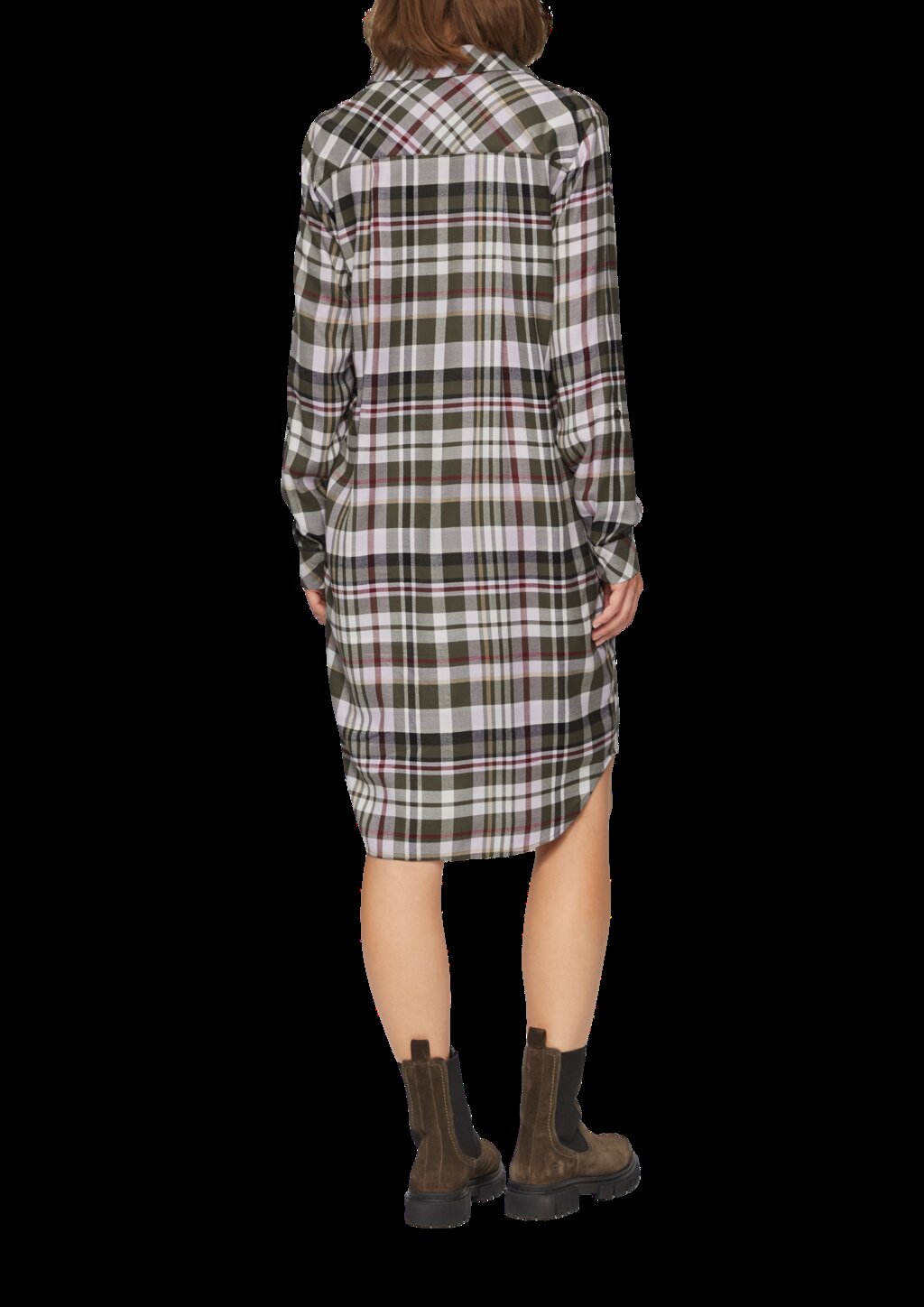 Kariertes Kleid aus Viskosemix mit Krempel-Detail