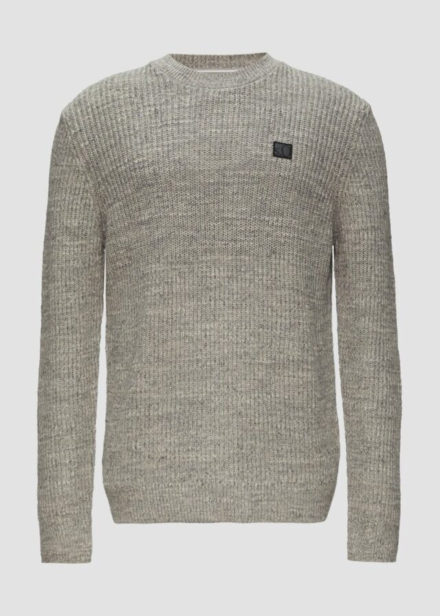 Melierter Pullover mit Patentmuster und Crew Neck