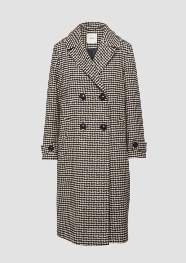 Mantel aus Wollmix mit Hahnentrittmuster