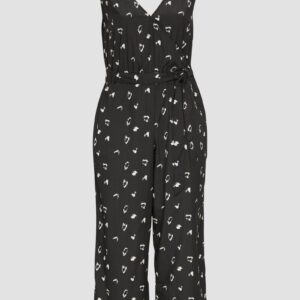 Ärmelloser Jumpsuit mit Eingrifftaschen und Bindeband