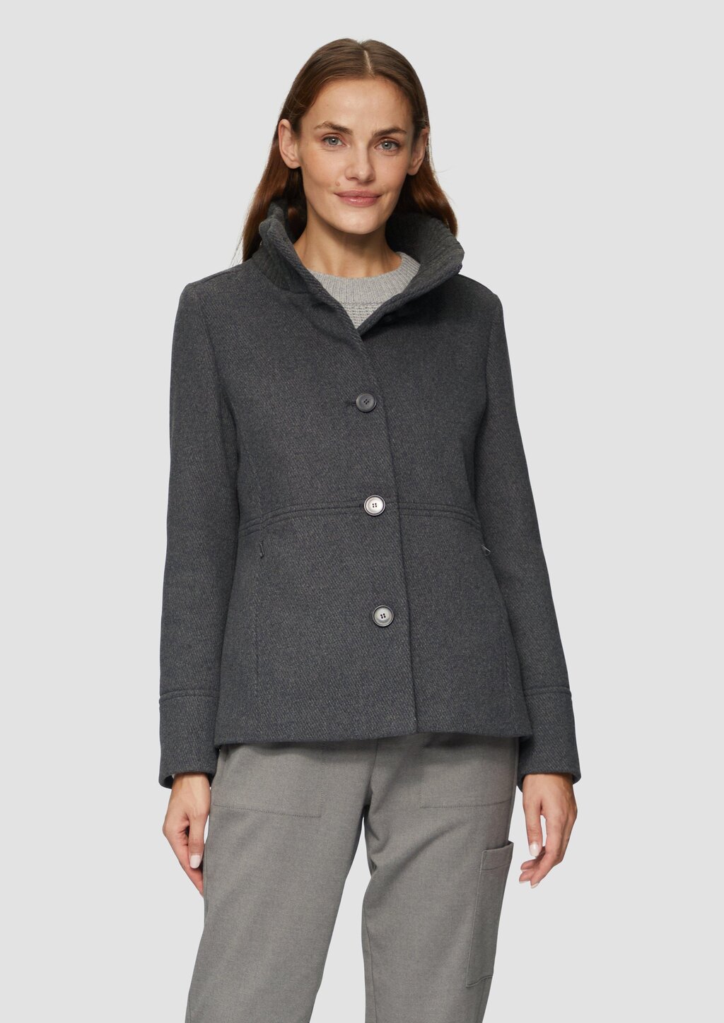 Twilljacke mit Strick-Stehkragen und Eingrifftaschen