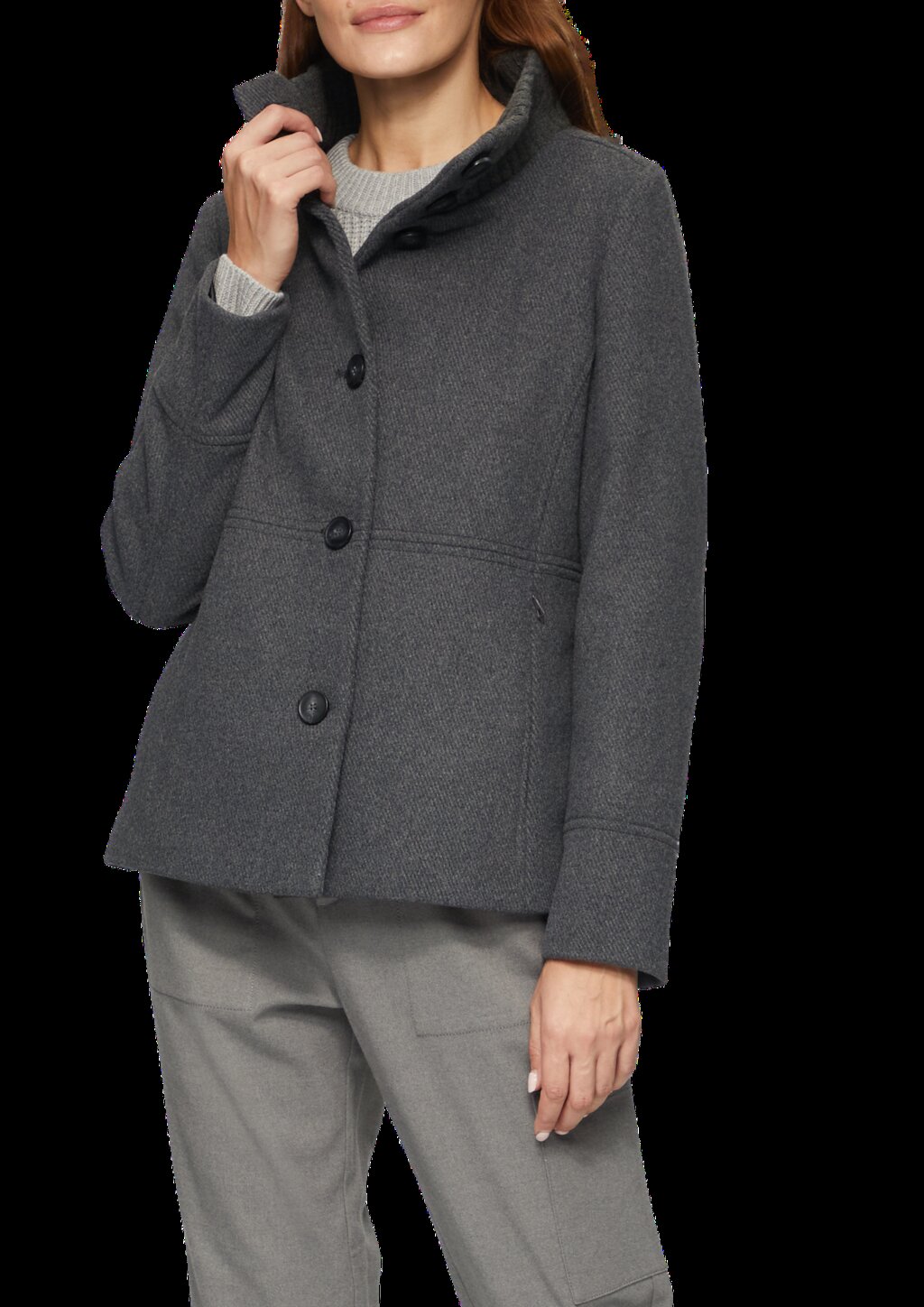 Twilljacke mit Strick-Stehkragen und Eingrifftaschen