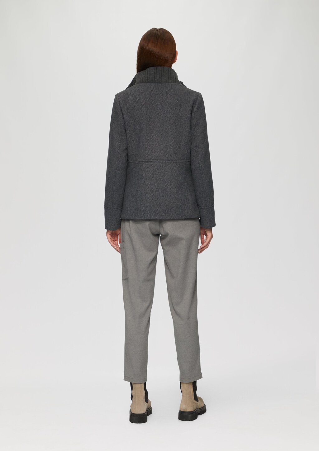 Twilljacke mit Strick-Stehkragen und Eingrifftaschen