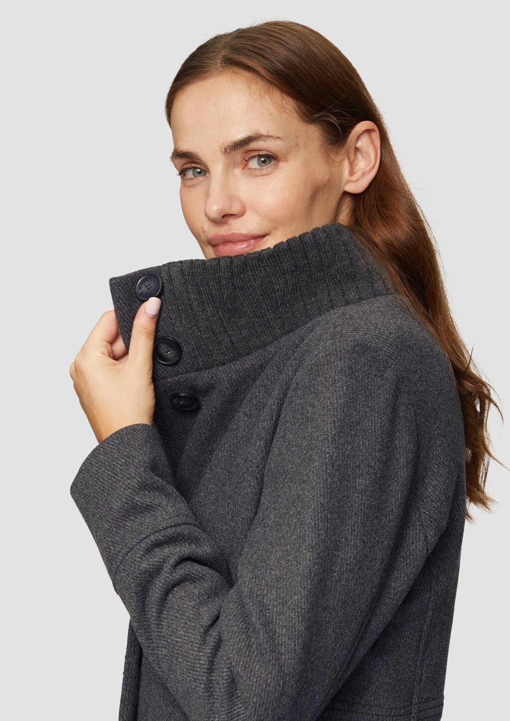 Twilljacke mit Strick-Stehkragen und Eingrifftaschen