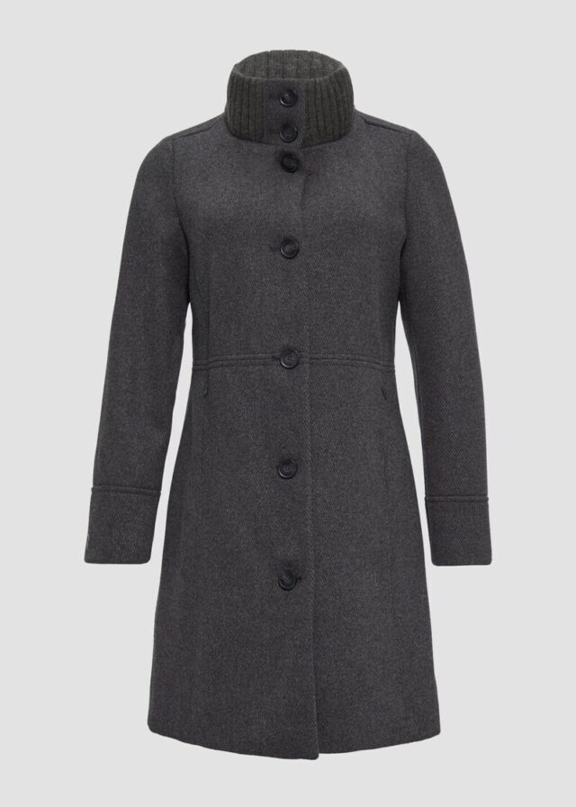 Twillmantel mit Strick-Stehkragen und Eingrifftaschen