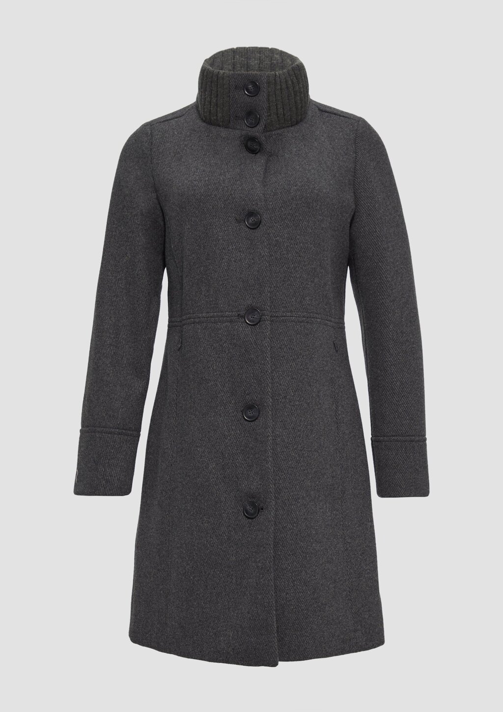 Twillmantel mit Strick-Stehkragen und Eingrifftaschen