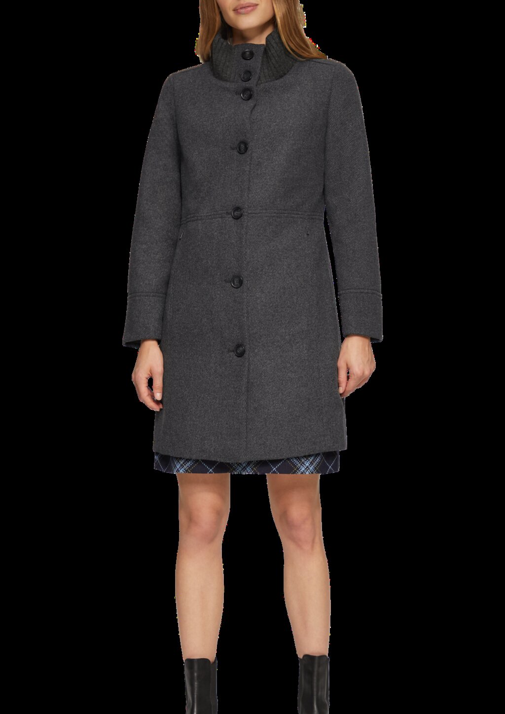 Twillmantel mit Strick-Stehkragen und Eingrifftaschen