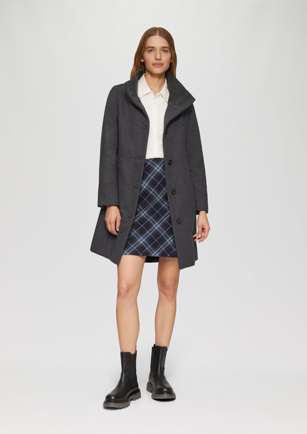 Twillmantel mit Strick-Stehkragen und Eingrifftaschen